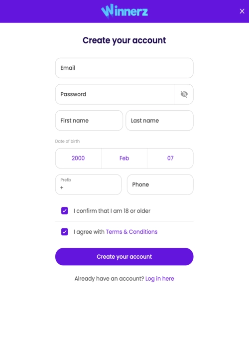 Schnelle Spieler Registrierung Interface Winnerz Casino